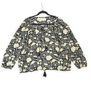 Denim & Supply Ralph Lauren Boho Blouse sz XL Women Dark Blue Tan Floral Balloon